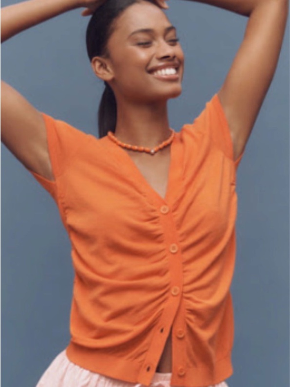 NWT Anthropologie Bright Orange Button-Front V-Neck Cap Sleeve Top